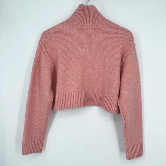ZARA Cropped Turtleneck Sweater Alpaca Wool Blend Fuzzy Chunky Knit, Pink - Picture 9 of 13